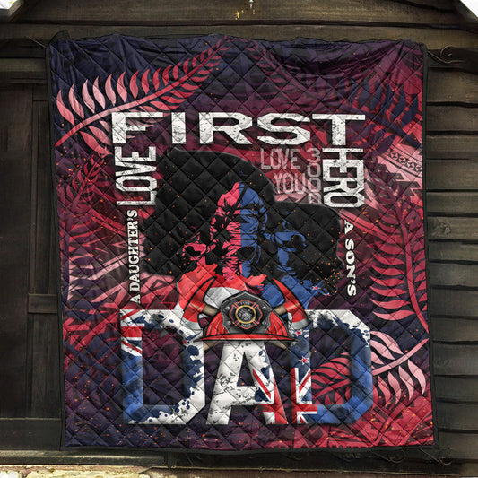 (Custom Personalised) Fathers Day - New Zealand Firefighter Dad Premium Quilt - Maori Pattern LT9