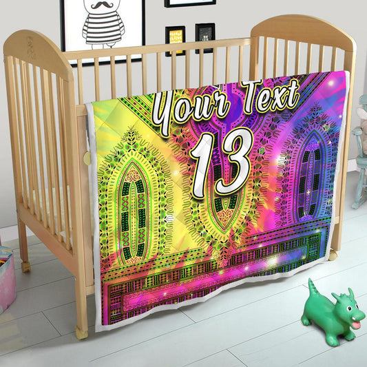 (Custom Text and Number) Africa Tie Dye Premium Quilt Special Dashiki Pattern LT13