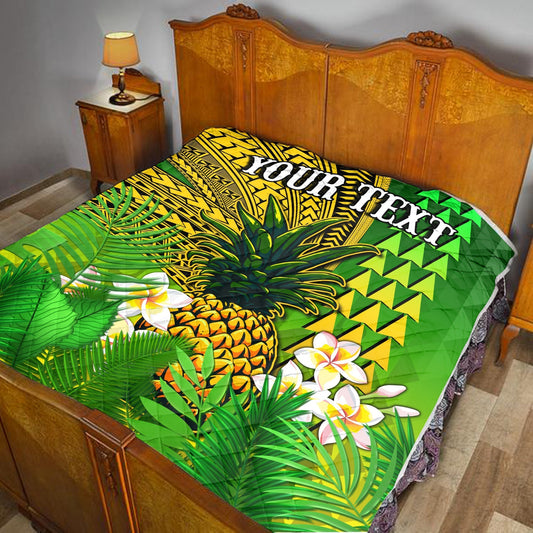 (Custom Personalised) Hawaii Pineapple Premium Quilt Plumeria Frangipani Mix Tribal Pattern LT13