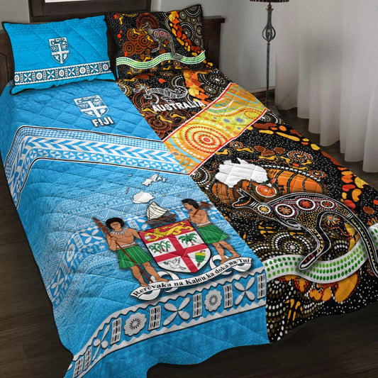 Australia Aboriginal And Fiji Tapa Quilt Bed Set Together LT8