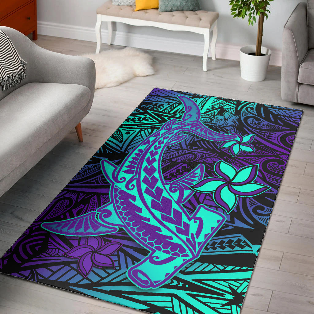 Polynesian Area Rug Purple Paradise Hawaiian Tribal Hammerhead Shark LT14