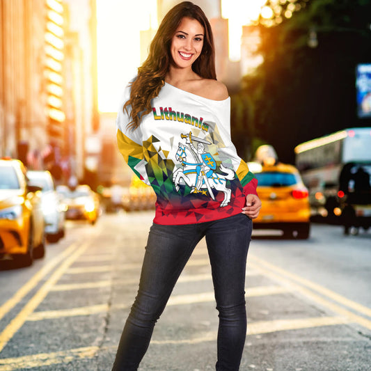 Lithuania Off Shoulder Sweater Polygonal Template Style LT6