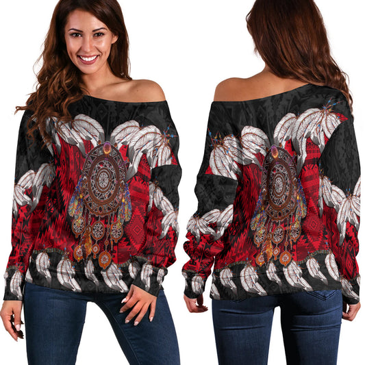 Native American Women's Off Shoulder Sweater Native Dreamcatcher LT6