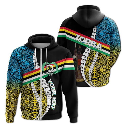 Custom Vanuatu Torba Province Zip Up Hoodie Torba Flag Polynesian Pattern LT7