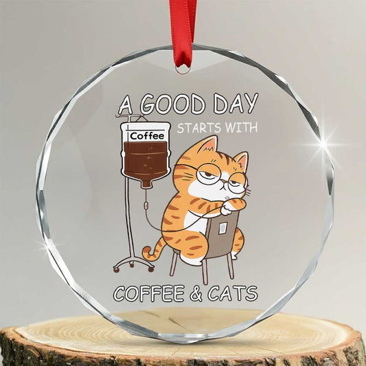 A Good Day Starts With Coffee And Cats Crystal Glass Ornament Funny Purrfect Morning TS12