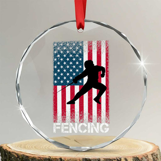 American Flag Fencing USA Patriotic Crystal Glass Ornament TS14