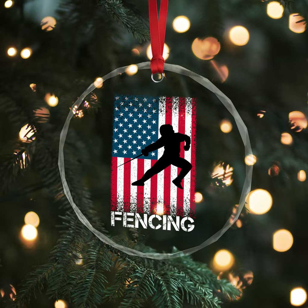 American Flag Fencing USA Patriotic Crystal Glass Ornament TS14
