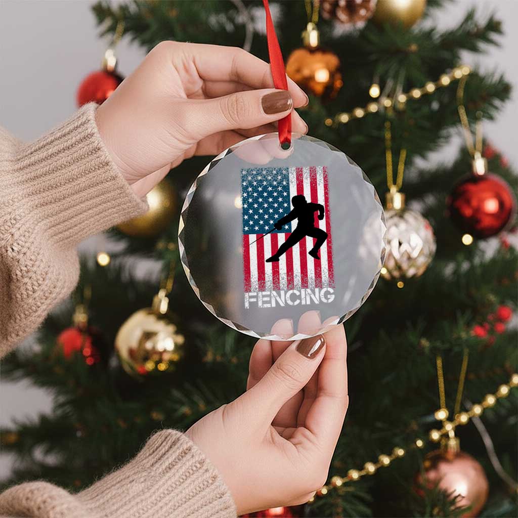 American Flag Fencing USA Patriotic Crystal Glass Ornament TS14