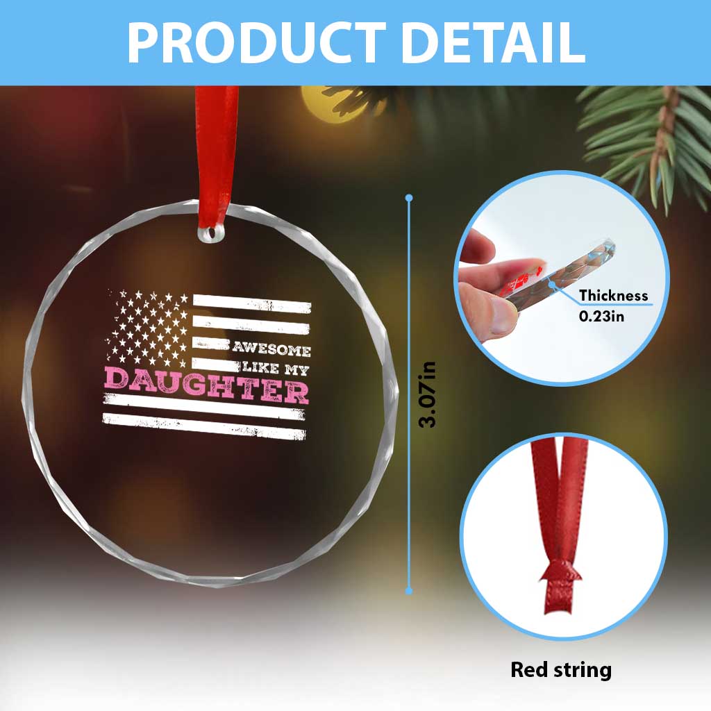 Awesome Like My Daughter Crystal Glass Ornament Girl Dad Father's Day American Flag TS10