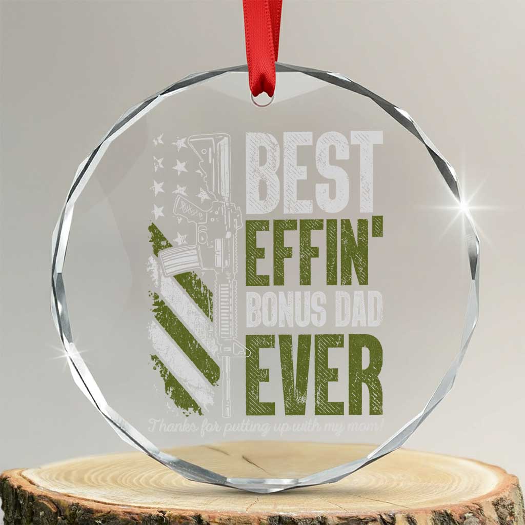 Best Effin Bonus Dad Ever Crystal Glass Ornament Step Dad Gun American Flag TS10