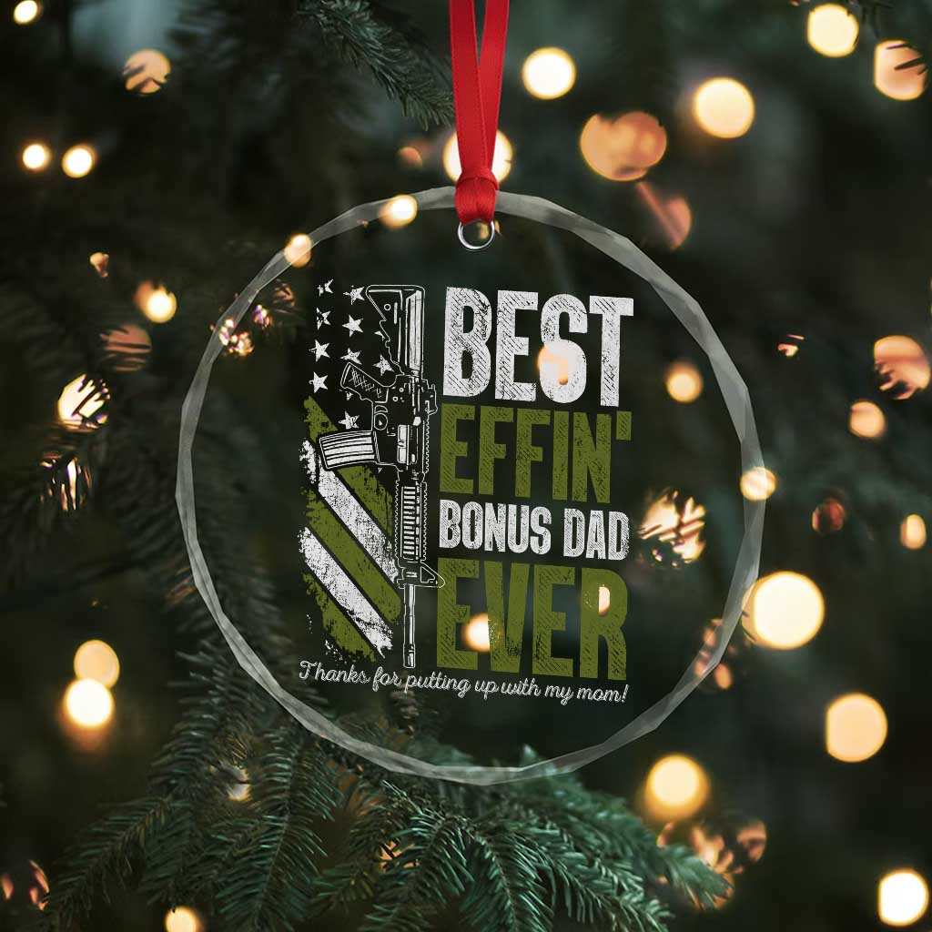Best Effin Bonus Dad Ever Crystal Glass Ornament Step Dad Gun American Flag TS10