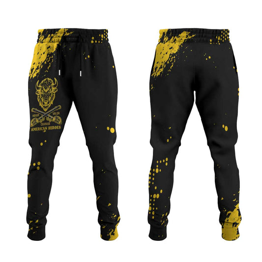Bison Buffalo Soldiers Jogger Pants American Heroes Black Grunge Style LT15