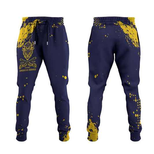 Bison Buffalo Soldiers Jogger Pants American Heroes Blue Grunge Style LT15