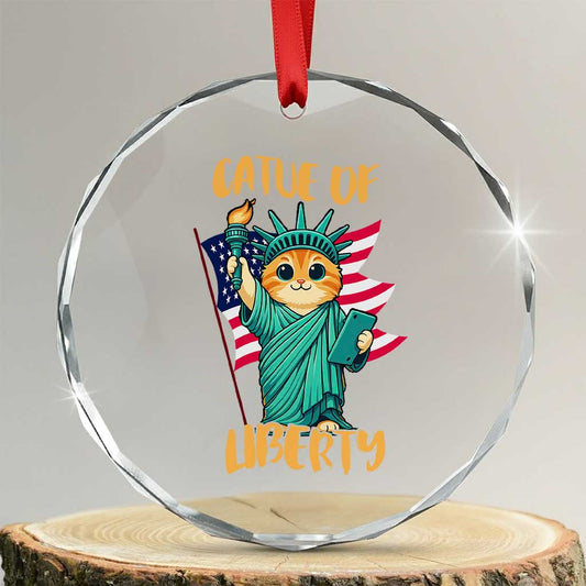 Cat Statue Of Liberty Crystal Glass Ornament Patriotic American Flag TS12