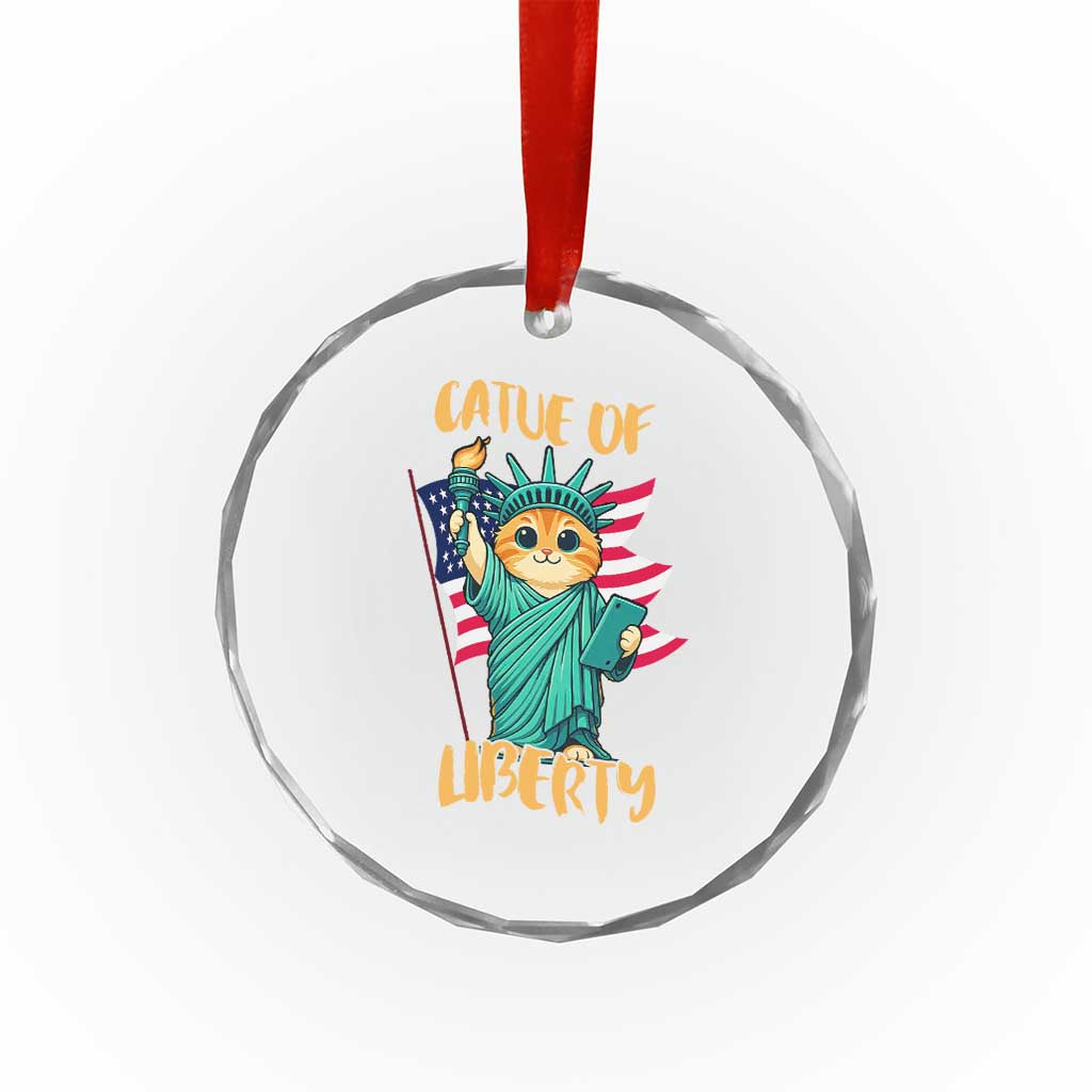 Cat Statue Of Liberty Crystal Glass Ornament Patriotic American Flag TS12