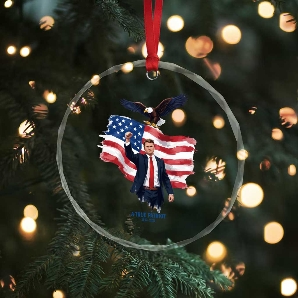 Charlie Kirk Tribute Crystal Glass Ornament A True Patriot American Flag Patriotic Eagle TS02