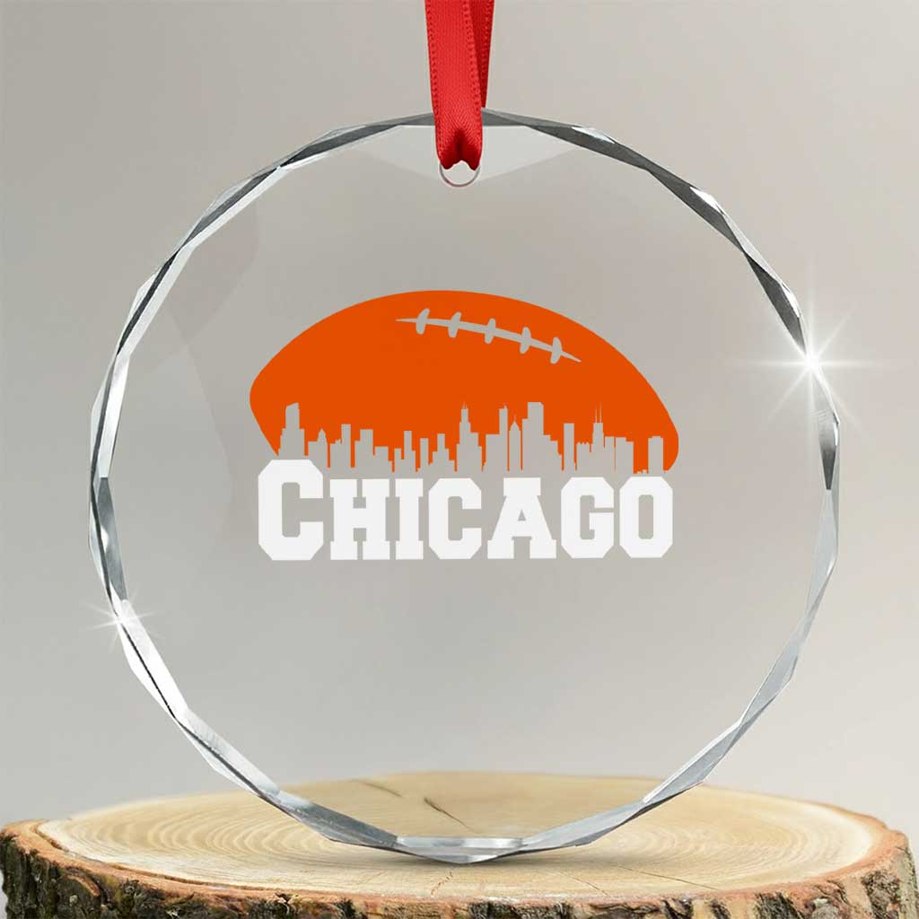 Chicago Skyline Football Graphic Crystal Glass Ornament Bold Windy City Fan Art for Game Days TS02