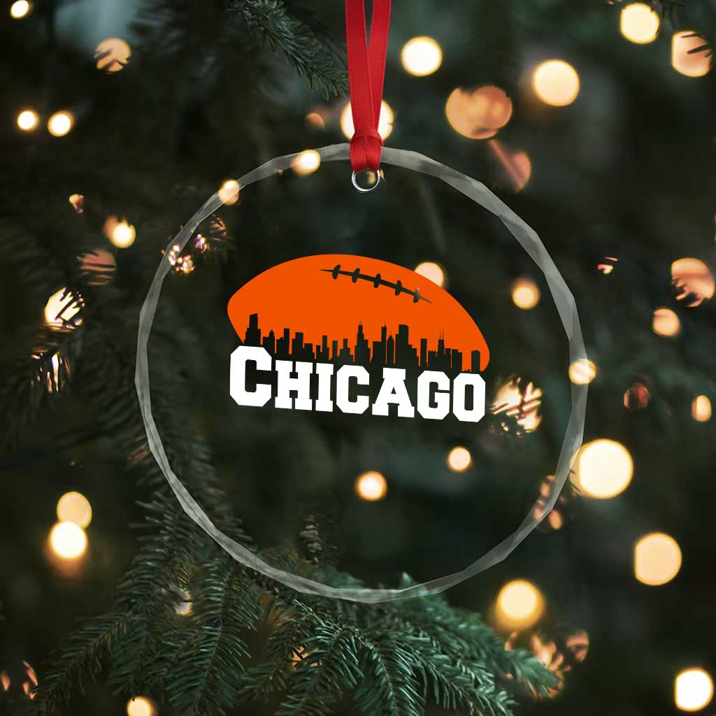 Chicago Skyline Football Graphic Crystal Glass Ornament Bold Windy City Fan Art for Game Days TS02