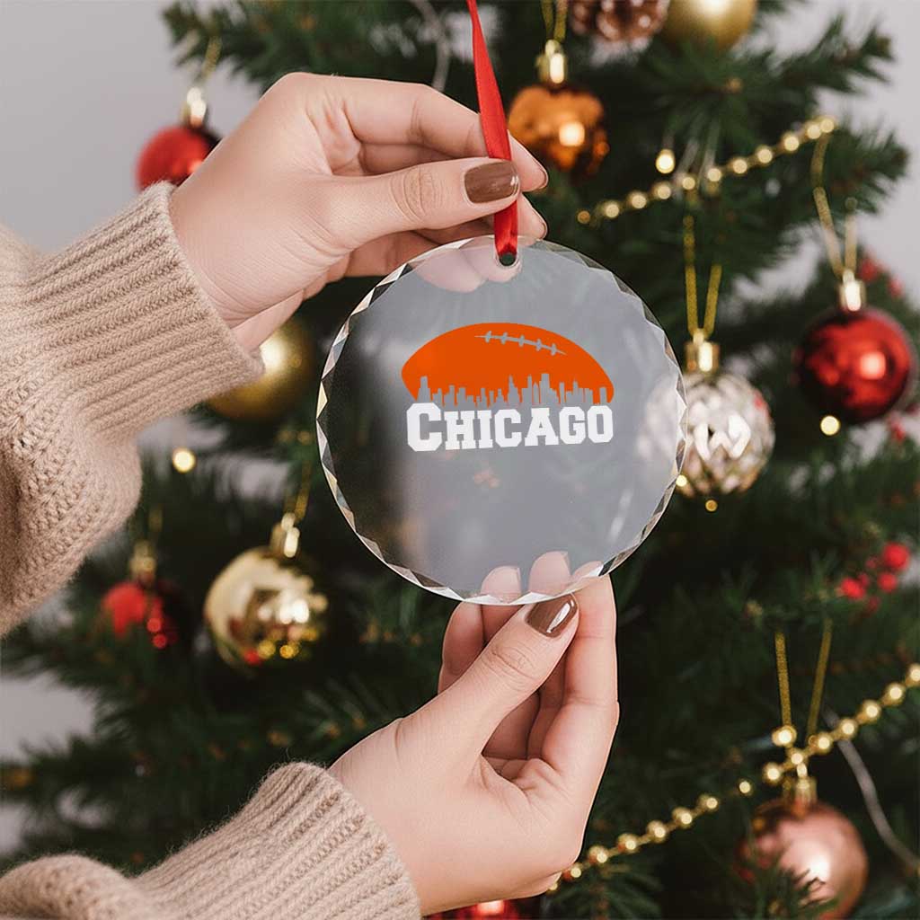 Chicago Skyline Football Graphic Crystal Glass Ornament Bold Windy City Fan Art for Game Days TS02
