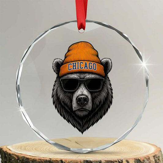 Cool Bear Chicago Graphic Crystal Glass Ornament Retro Vibe City Pride Beanie and Sunglasses TS02