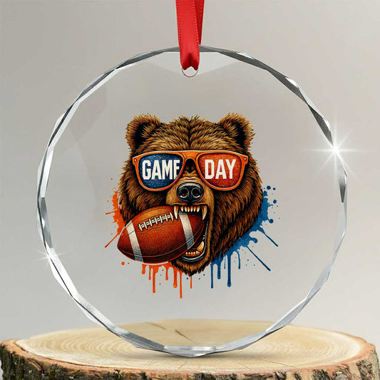 Cool Game Day Bear Graphic Crystal Glass Ornament Bold Football Fan Dripping Paint TS02