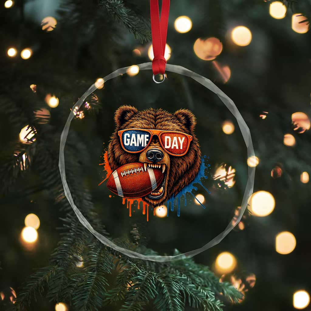 Cool Game Day Bear Graphic Crystal Glass Ornament Bold Football Fan Dripping Paint TS02