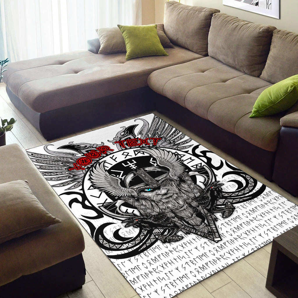( Custom Personalised) Viking Vegvisir Odin With Huginn And Muninn  Area Rug LT2