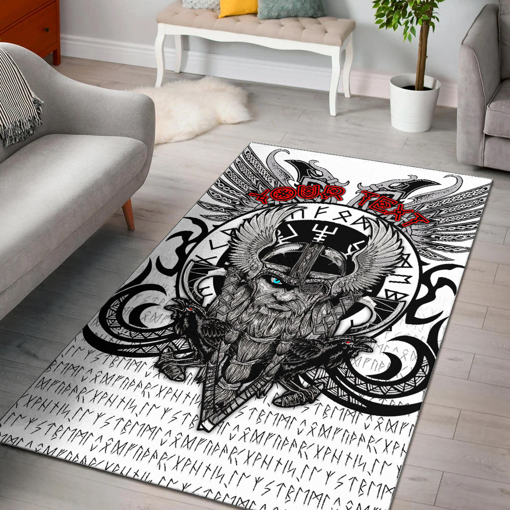 ( Custom Personalised) Viking Vegvisir Odin With Huginn And Muninn  Area Rug LT2
