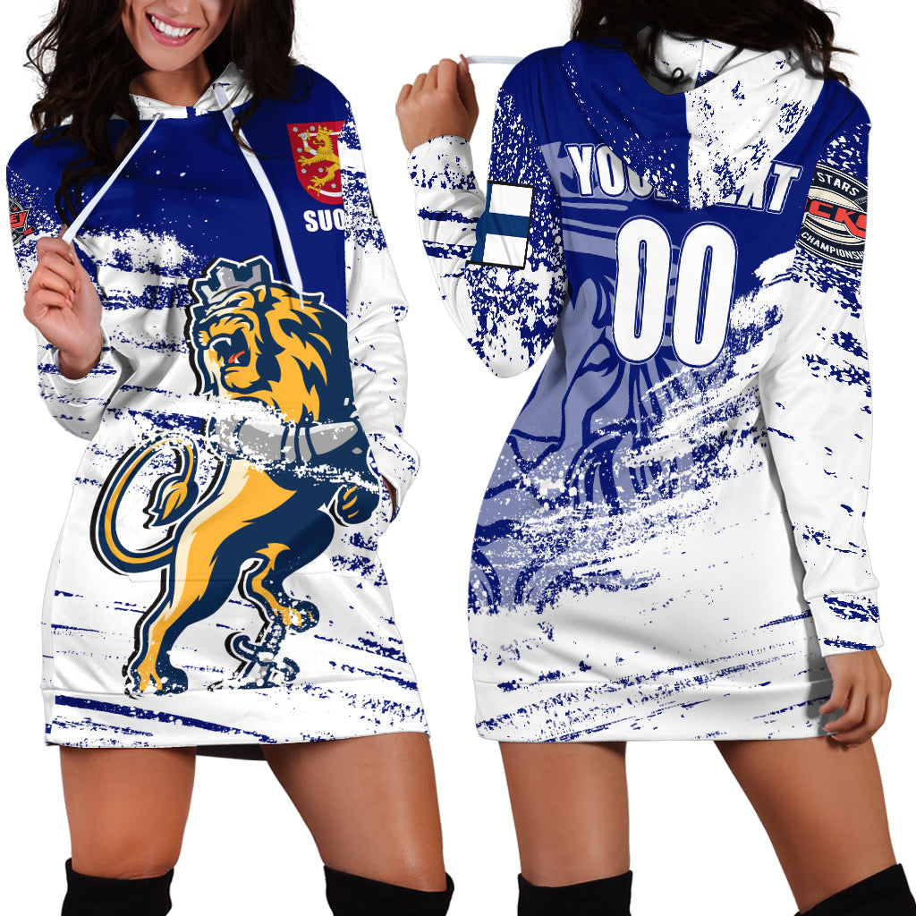 ( Custom Personalised) Finland Suomi Leijonat Hockey Hoodie Dress - LT2