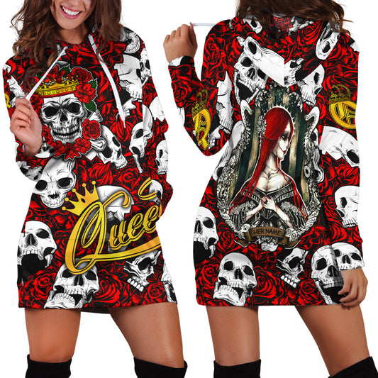 (Custom Personalied) Skull Rose Queen - Death Cannot Divide Us Hoodie Dress - LT2