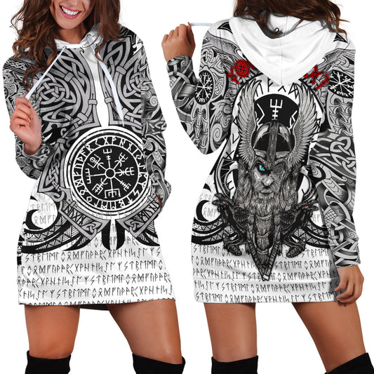 ( Custom Personalised) Viking Vegvisir Odin With Huginn And Muninn Hoodie Dress - LT2