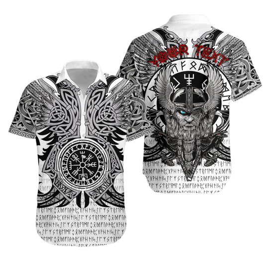 ( Custom Personalised) Viking Vegvisir Odin With Huginn And Muninn Hawaiian Shirt - LT2
