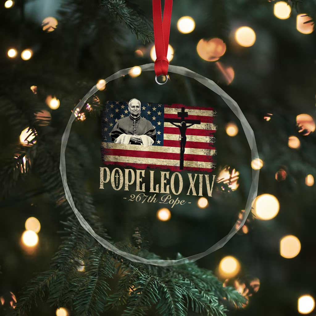 Da Pope Leo XIV Crystal Glass Ornament From America Chicago USA Flag Cross TS10