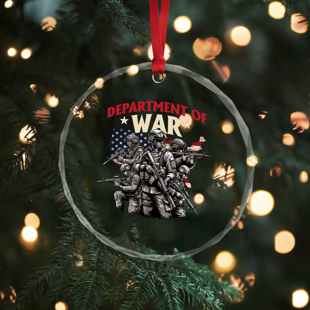 Department of War Est 2025 Crystal Glass Ornament Patriotic Combat Squad Tactical Soldiers Graphic TS02