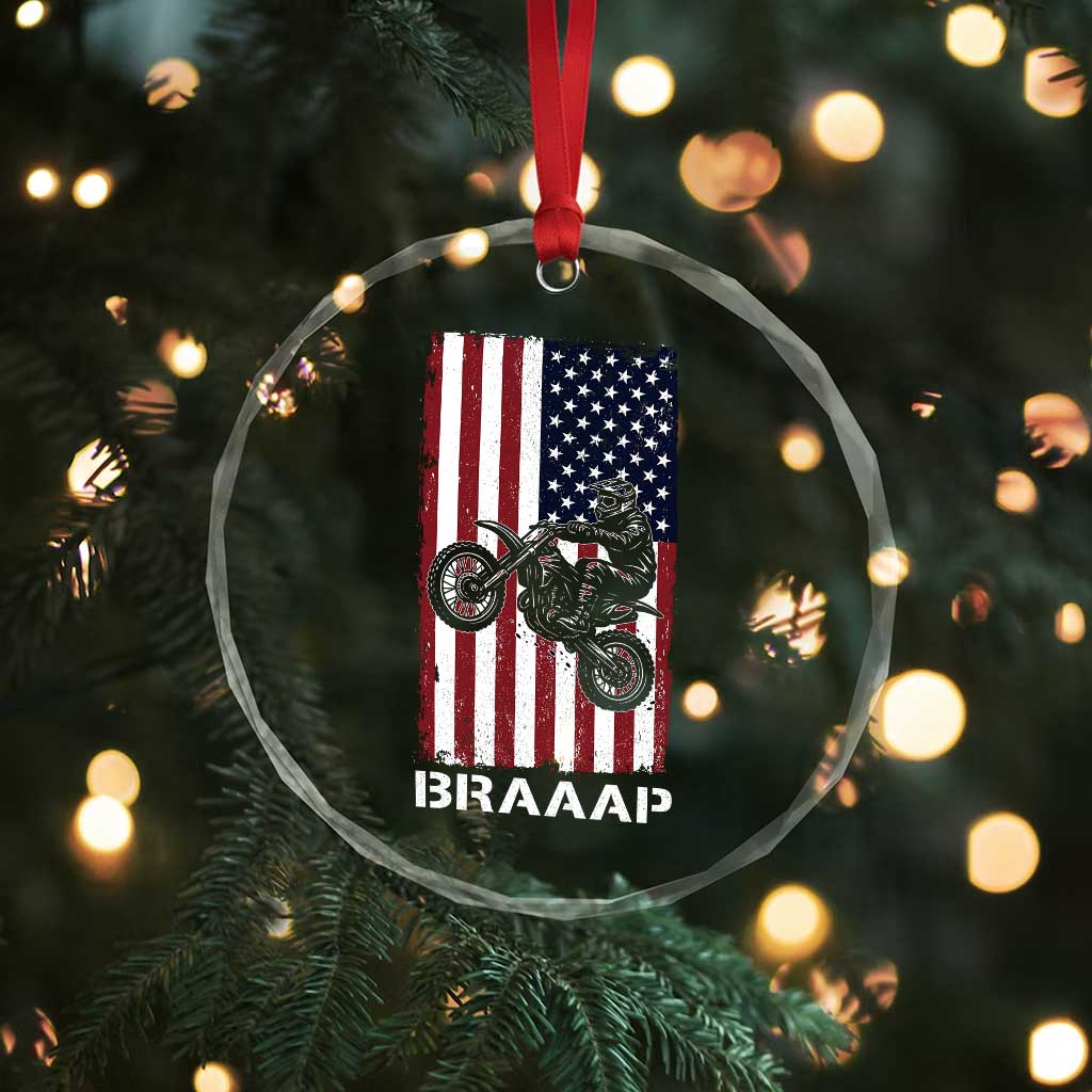 Dirt Bike Crystal Glass Ornament Braaap American Flag Motocross TS14