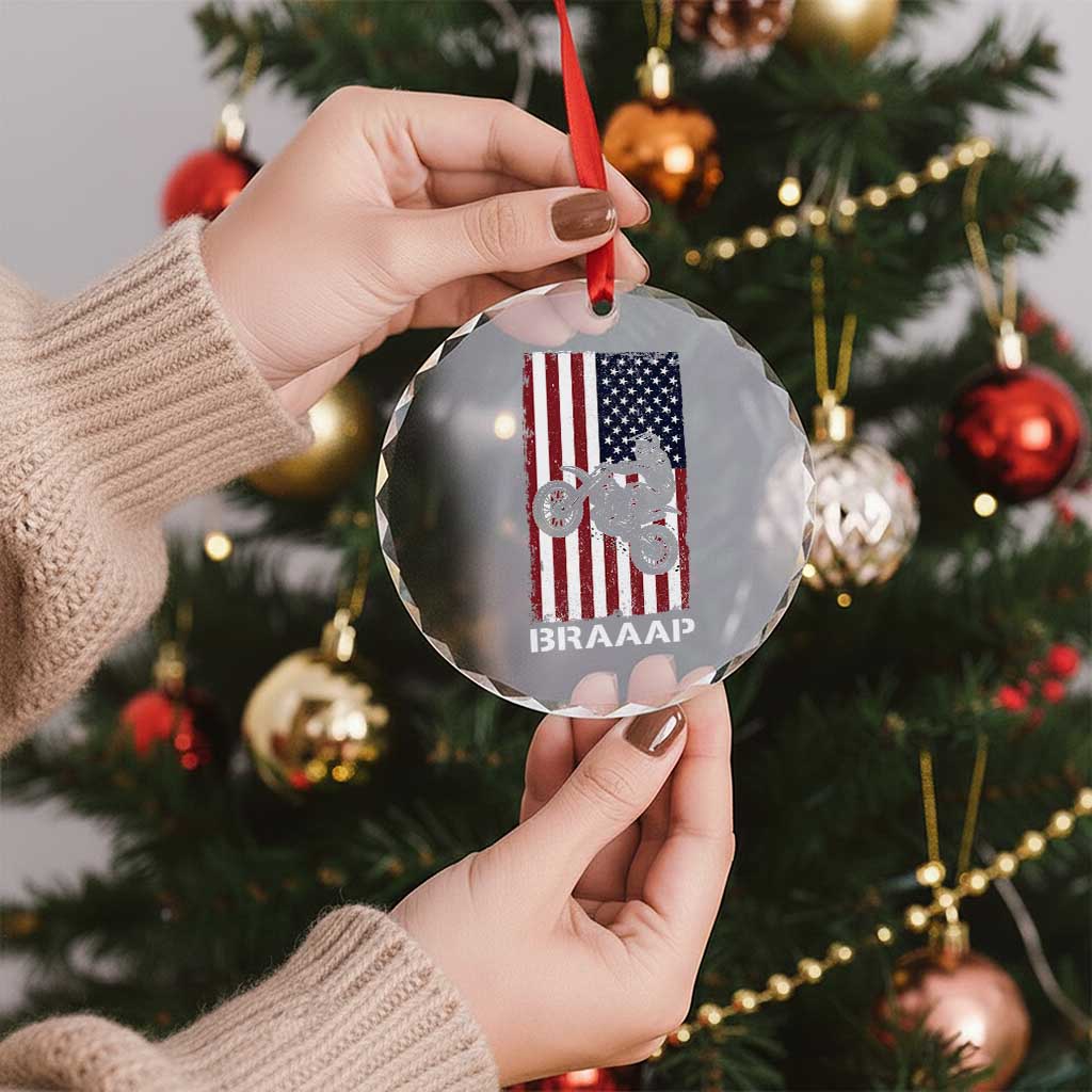 Dirt Bike Crystal Glass Ornament Braaap American Flag Motocross TS14