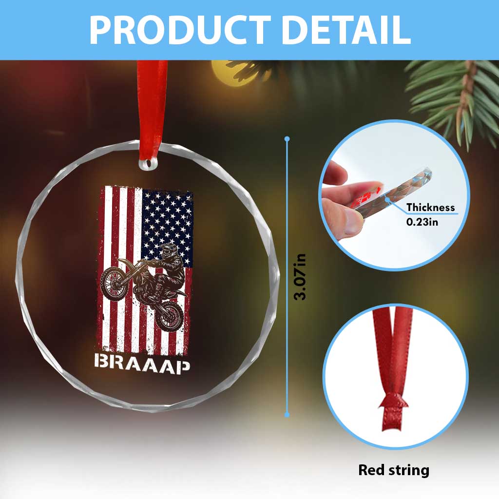 Dirt Bike Crystal Glass Ornament Braaap American Flag Motocross TS14