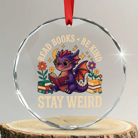 Dragon Read Book Crystal Glass Ornament Funny Read Books Be Kind Stay Weird TS12