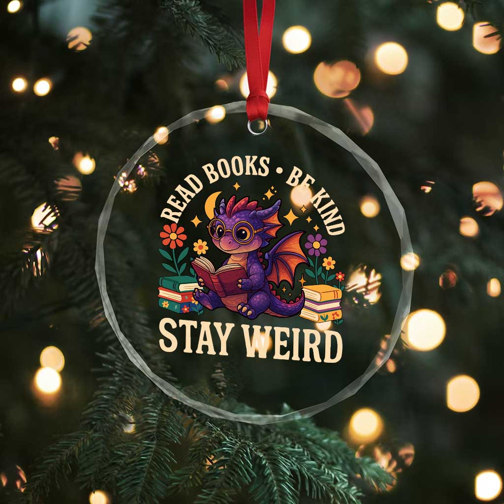 Dragon Read Book Crystal Glass Ornament Funny Read Books Be Kind Stay Weird TS12