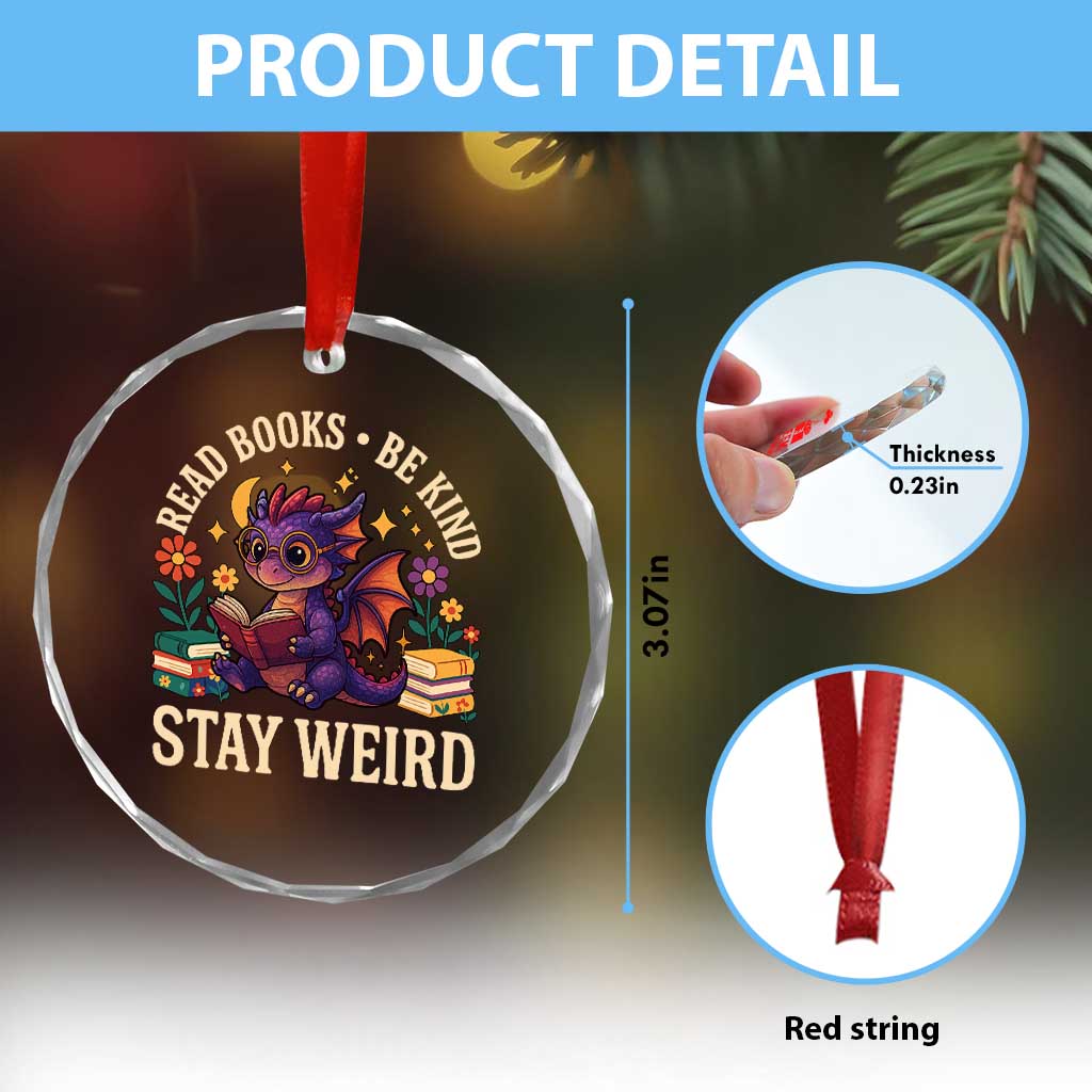 Dragon Read Book Crystal Glass Ornament Funny Read Books Be Kind Stay Weird TS12