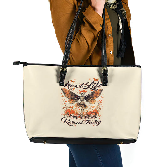 Fairy Skull Leather Tote Bag Next Life I Want To Be The Karma Fairy DT01