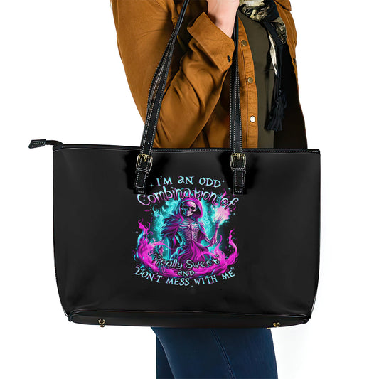 Flame Witch Skull Leather Tote Bag I'm An Odd Combination Of Sweet And Don't Mess With Me DT01