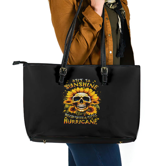 Sunflower Skull Leather Tote Bag She Is Sunshine Mixed With A Little Hurricance DT01