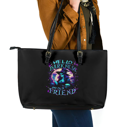 Witch Skull Leather Tote Bag Hello Darkness My Old Friend DT01