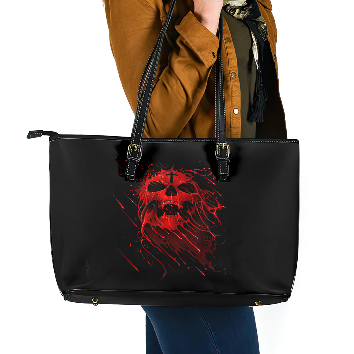 Skull Leather Tote Bag Bloody Skull Scream DT01