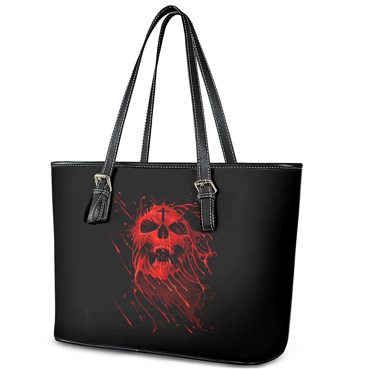 Skull Leather Tote Bag Bloody Skull Scream DT01