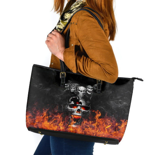 Flaming Skull Hoodie Leather Tote Bag Spectral Pyre DT01