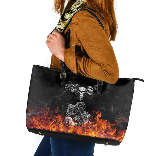 Skull Leather Tote Bag Five Skull With Motocycle DT01