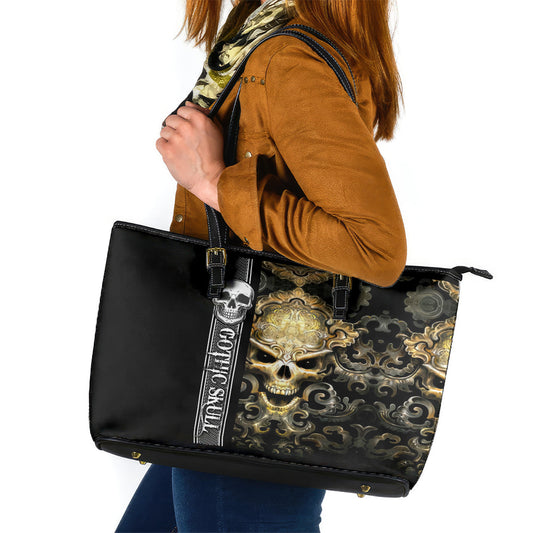 Golden Gothic Skull Leather Tote Bag Embracing Ancient Elegance DT01