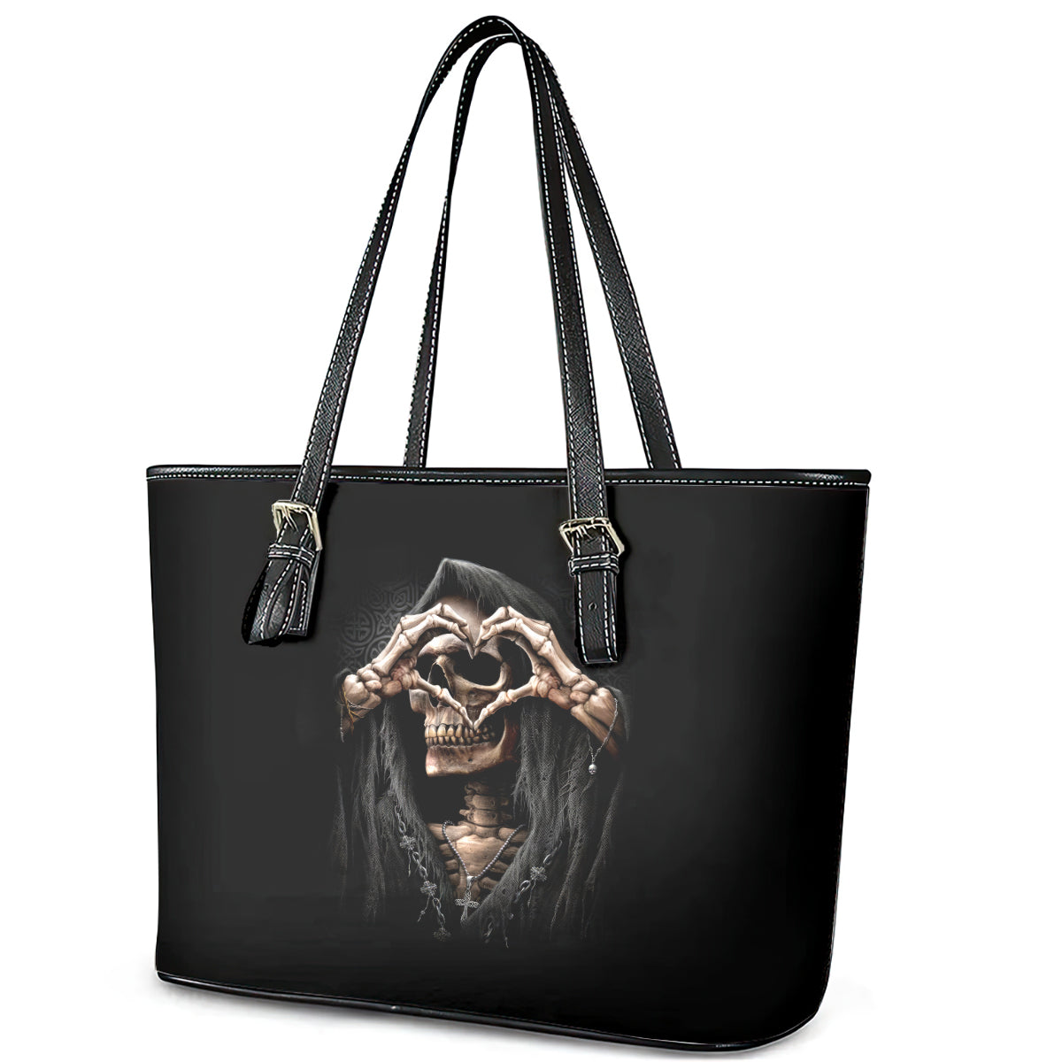 Reaper Heart Leather Tote Bag Eternal Embrace - Uniting Souls in the Realm of Skulls DT01